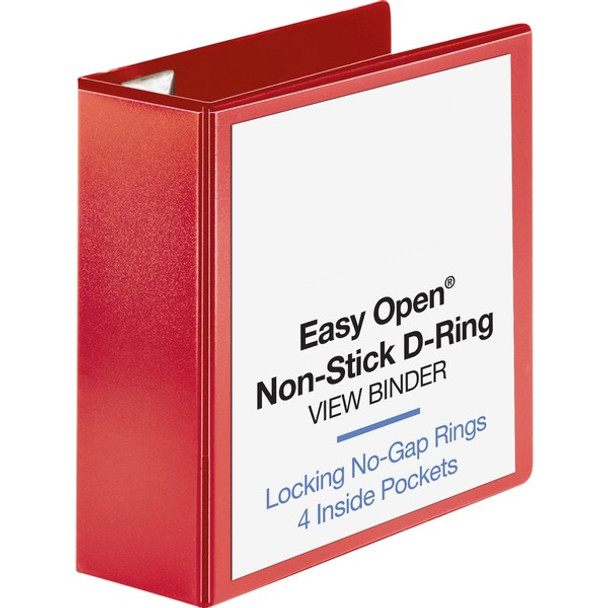 Business Source Red D-ring Binder - 4" Binder Capacity - D-Ring Fastener(s) - 4 Pocket(s) - Polypropylene - Red - Non-stick, Labeling Area - 1 Each