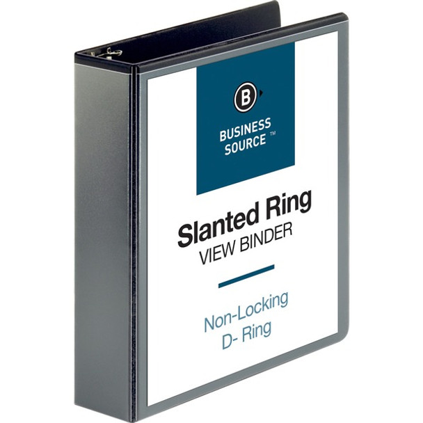 Business Source Basic D-Ring View Binders - 2" Binder Capacity - Letter - 8 1/2" x 11" Sheet Size - D-Ring Fastener(s) - Polypropylene - Black - Clear Overlay - 1 Each