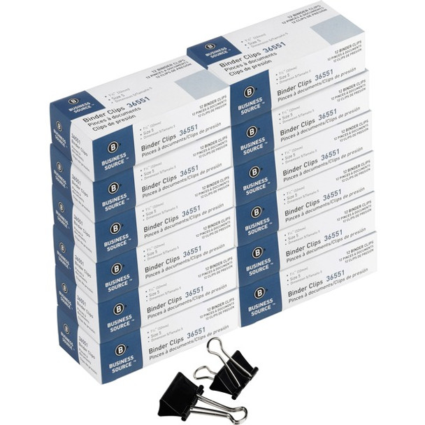 Business Source Fold-back Binder Clips - Medium - 1.3" Length x 1.3" Width - 0.63" Size Capacity - 1440 / Carton - Black - Steel