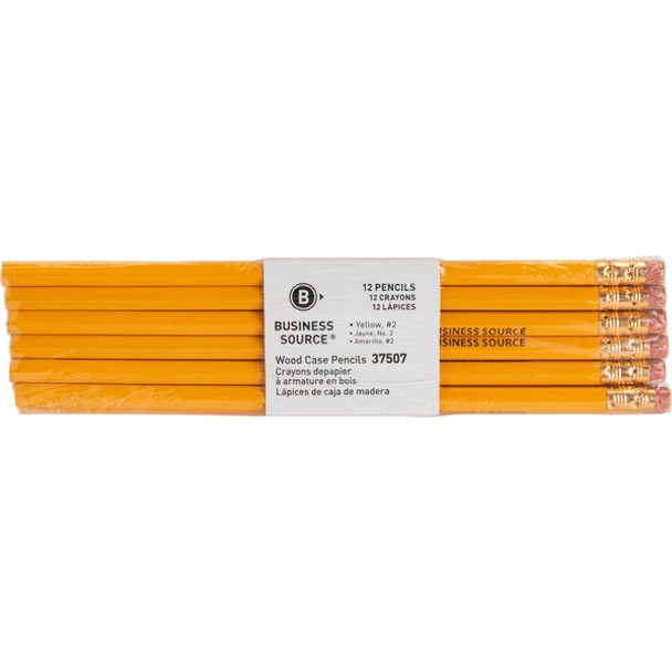 Business Source Woodcase No. 2 Pencils - #2 Lead - Yellow Wood Barrel - 1 Dozen