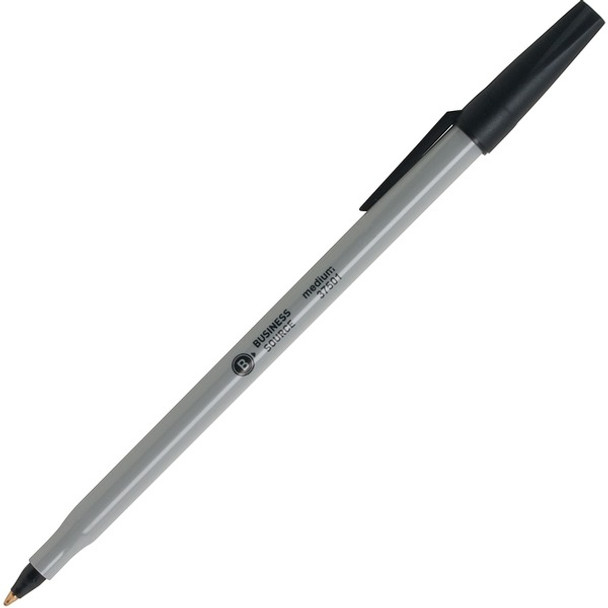 Business Source Bulk Pack Ballpoint Stick Pens - Medium Pen Point - Black - Tungsten Carbide Tip - 60 / Box