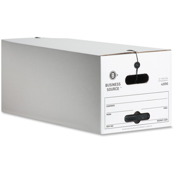 Business Source Light Duty Letter Size Storage Box - External Dimensions: 12" Width x 24" Depth x 10"Height - 350 lb - Media Size Supported: Letter - Light Duty - Stackable - White - For File - Recycled - 12 / Carton