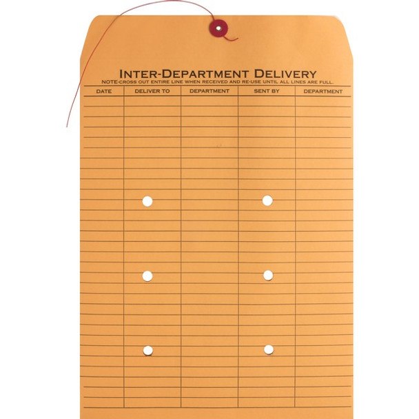 Business Source 2-sided Inter-Department Envelopes - Inter-department - 10" Width x 13" Length - 28 lb - String/Button - Kraft - 100 / Box - Kraft