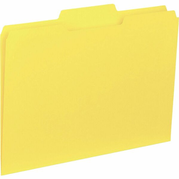 Business Source 1/3 Tab Cut Letter Recycled Top Tab File Folder - 8 1/2" x 11" - Top Tab Location - Assorted Position Tab Position - Yellow - 10% Recycled - 100 / Box