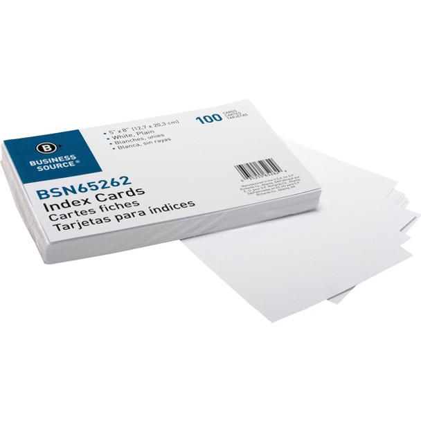 Business Source Plain Index Cards - 8" Width x 5" Length - 100 / Pack