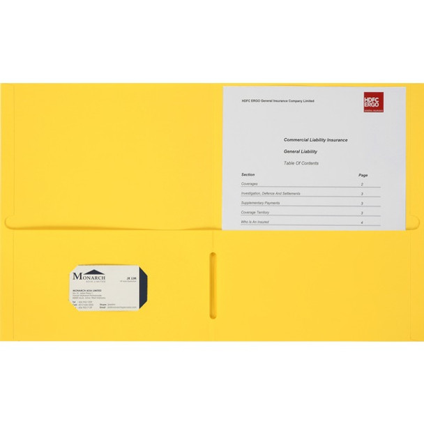 Business Source Letter Portfolio - 8 1/2" x 11" - 125 Sheet Capacity - Inside Front & Back Pocket(s) - Yellow - 25 / Box