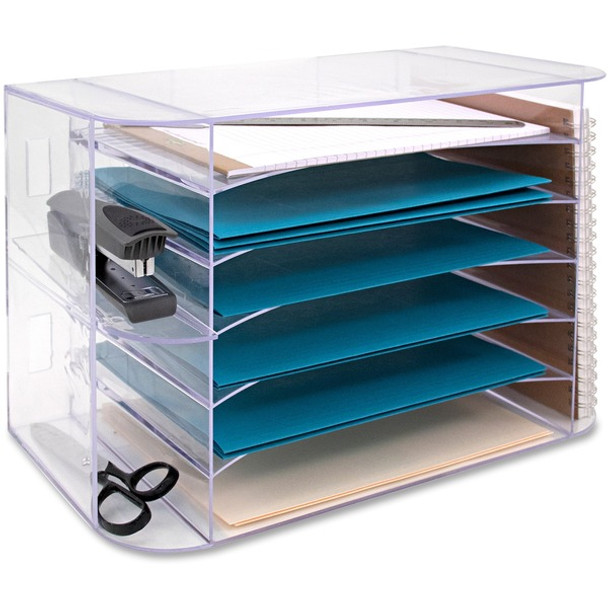 Business Source 6-tray Jumbo Desk Sorter - 3 Pocket(s) - 6 Compartment(s) - 12.3" Height x 18.1" Width x 10" DepthDesktop - Clear - 1 Each