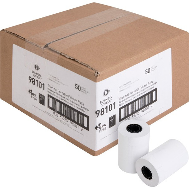 Business Source Portable Printer Thermal Rolls - 2 1/4" x 55 ft - 50 / Carton - BPA Free - White