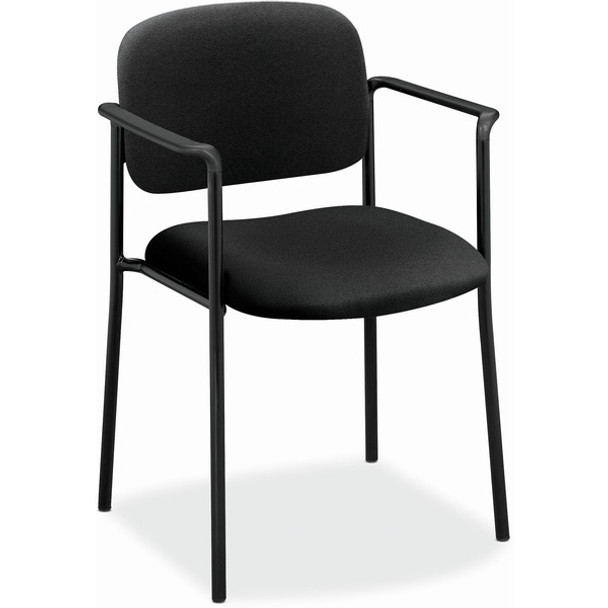 Basyx by HON Scatter Stacking Guest Chair - Black Fabric, Polyester Seat - Black Fabric, Polyester Back - Black Tubular Steel Frame - Four-legged Base - Armrest - 1 Each