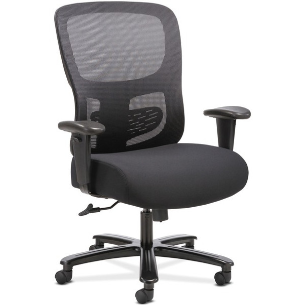 Sadie Big and Tall Task Chair - Black Fabric, Plush Seat - Black Mesh Back - 5-star Base - Black - 1 Each