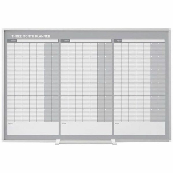 MasterVision 3-Month Calendar Board - 36" (3 ft) Width x 24" (2 ft) Height - White Lacquered Steel Surface - Aluminum Frame - Rectangle - Horizontal - Magnetic - 1 Each