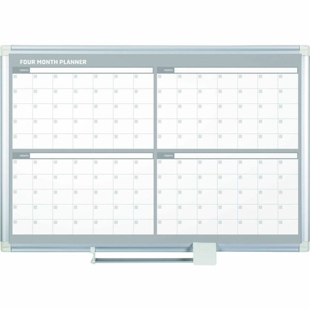 MasterVision Magnetic Gold Ultra 4 Month Planner - Monthly - 4 Month - Silver, White - Aluminum - 36" Height x 48" Width - Scratch Resistant, Ghost Resistant, Accessory Tray, Dry Erase Surface, Heavy Duty, Magnetic - 1 Each