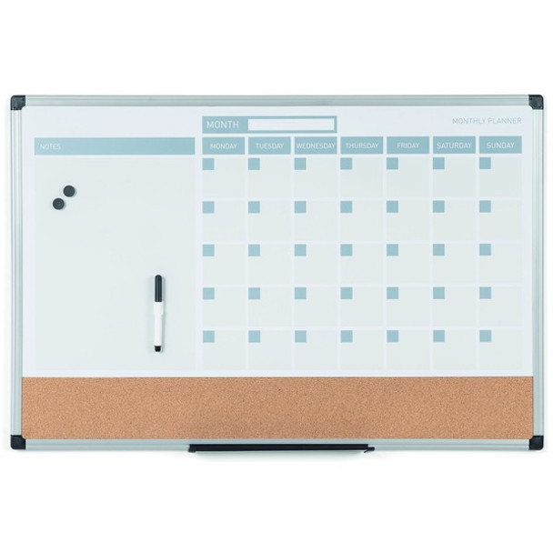 MasterVision 3-in-1 Monthly Dry-erase Calendar Board - Monthly - White - Plastic - 24" Height x 36" Width - Dry Erase Surface, Compact, Magnetic, Stain Resistant - 1 Each