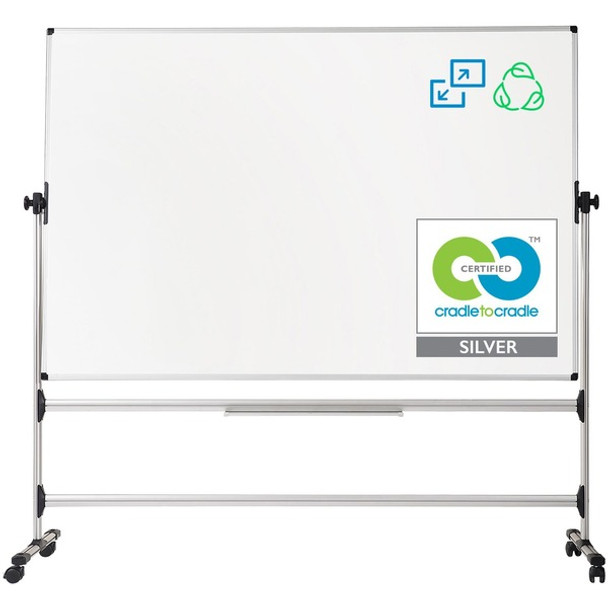 MasterVision Earth Dry-erase Revolving Easel - 48" (4 ft) Width x 36" (3 ft) Height - White Melamine Surface - Silver Gray Aluminum Frame - Rectangle - 1 Each