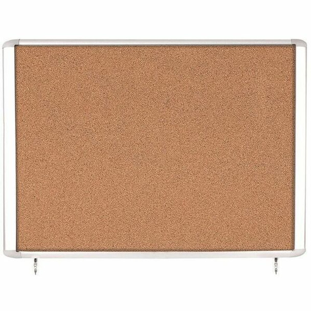 MasterVision Water-Resistant Enclosed Corkboard - 30" Height x 26.50" Width x 0.70" Depth - Light Brown Cork Surface - Water Resistant - Gray Anodized Aluminum Frame - 1 Each - 32" x 27"