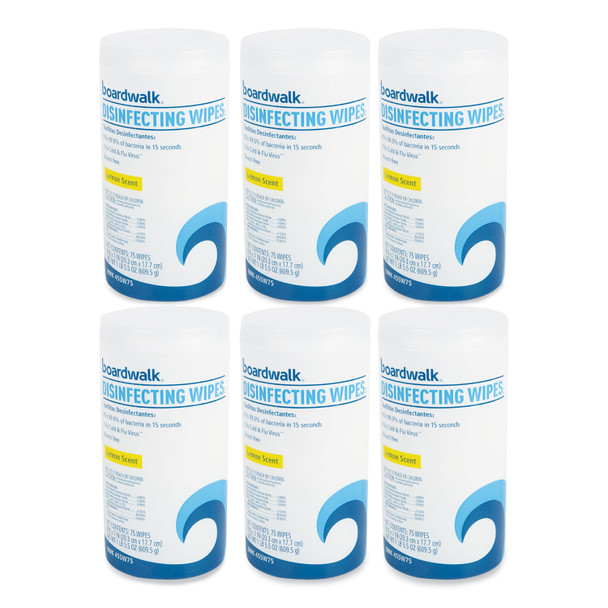 Disinfecting Wipes, 7 x 8, Lemon Scent, 75/Canister, 6 Canisters/Carton