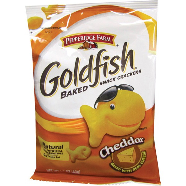 Goldfish Pepperidge Farm Goldfish Shaped Crackers - Trans Fat Free - Cheddar - 1 Serving Bag - 1.50 oz - 72 / Carton