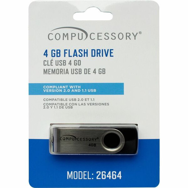 Compucessory 4GB USB 2.0 Flash Drive - 4 GB - USB 2.0 - 12 MB/s Read Speed - 5 MB/s Write Speed - Aluminum - 1 Year Warranty - 1 Each