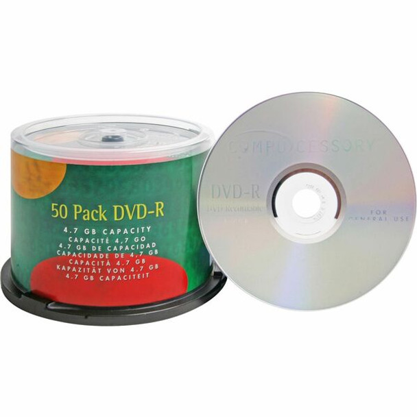 Compucessory DVD Recordable Media - DVD-R - 16x - 4.70 GB - 50 Pack - 120mm - 2 Hour Maximum Recording Time