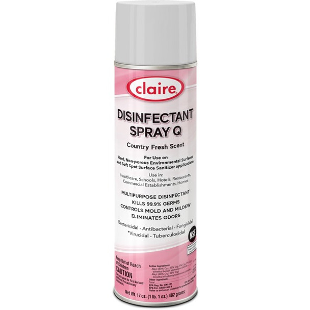 Claire Multipurpose Disinfectant Spray - Ready-To-Use - 17 fl oz (0.5 quart) - Country Fresh Scent - 12 / Carton - Pink