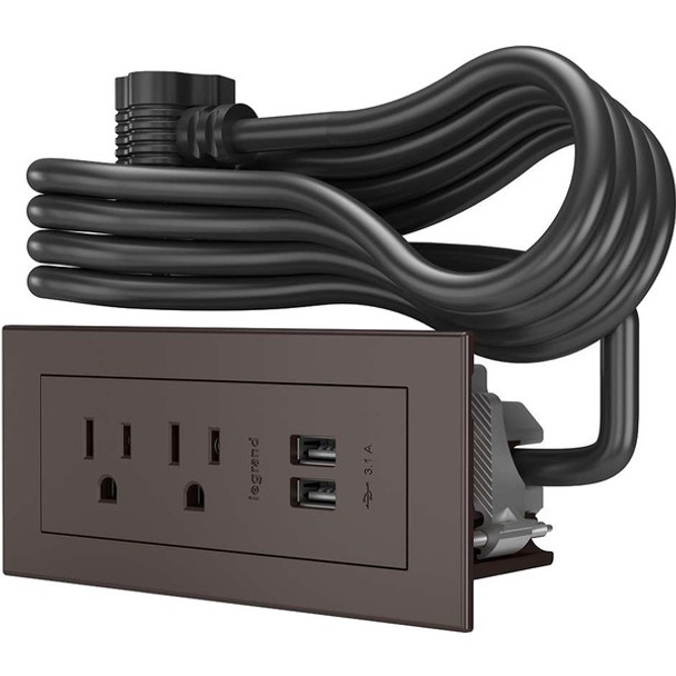 Wiremold Wiremold Radiant Furniture Power Center (2) Outlet (2) USB, Brown - 2 x AC Power, 2 x USB - 3.10 A Current - Surface-mountable - Brown