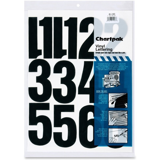 Chartpak Permanent Adhesive Vinyl Numbers - 23 x Numbers Shape - Self-adhesive - Helvetica Style - Easy to Use - 4" Height - Black - Vinyl - 23 / Pack