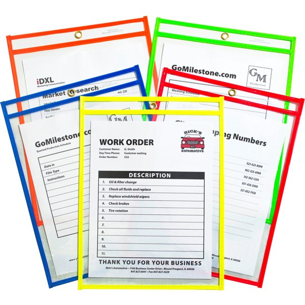 C-Line Neon Shop Ticket Holders, Stitched - Assorted, 5 Colors, Both Sides Clear, 9 x 12, 25/BX, 43910