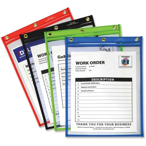 C-Line Super Heavyweight Plus Shop Ticket Holder, Stitched - Both Sides Clear, Assorted Colors, 9 x 12, 20/BX, 50920
