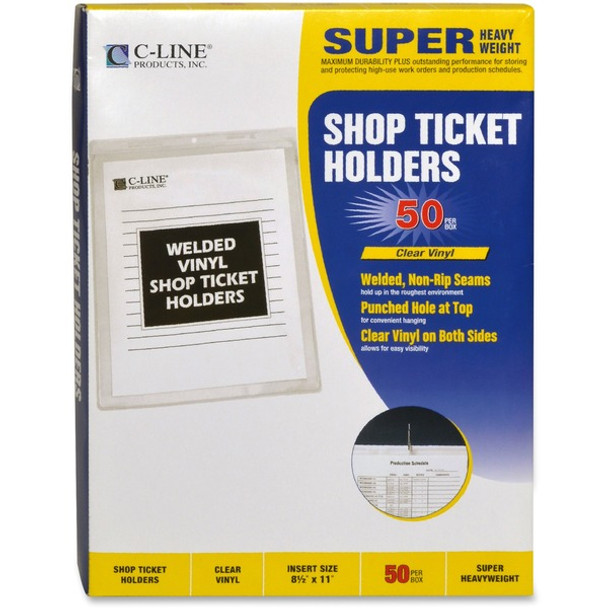 C-Line Vinyl Shop Ticket Holders, Welded - Both Sides Clear, 8-1/2 x 11, 50/BX, 80911