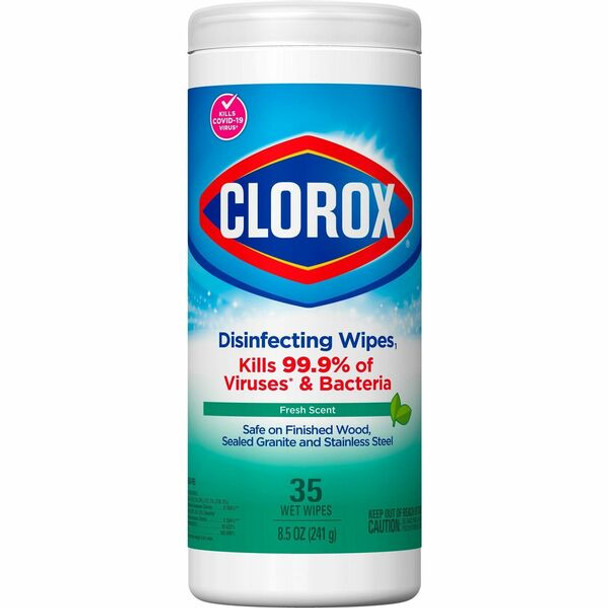 Clorox Disinfecting Cleaning Wipes - Ready-To-Use - Fresh Scent - 35 / Canister - 1 Each - Green