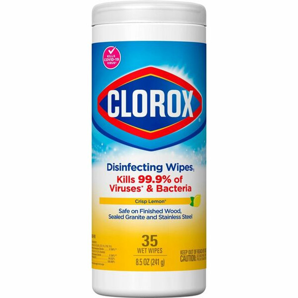 Clorox Disinfecting Cleaning Wipes - Ready-To-Use - Crisp Lemon Scent - 35 / Canister - 1 Each - Yellow