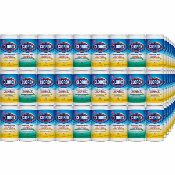 Clorox Disinfecting Bleach Free Cleaning Wipes Value Pack - Ready-To-Use - 75 / Canister - 480 / Pallet - Easy to Use - White