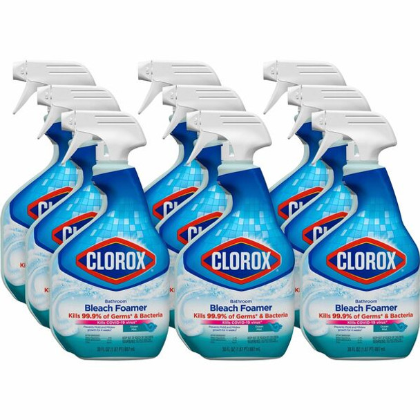 Clorox Disinfecting Bathroom Foamer with Bleach - For Bathroom - 30 fl oz (0.9 quart) - 9 / Carton - Clear