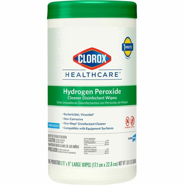 Clorox Healthcare Hydrogen Peroxide Cleaner Disinfectant Wipes - 95 / Canister - 1 Each - Pre-moistened - White