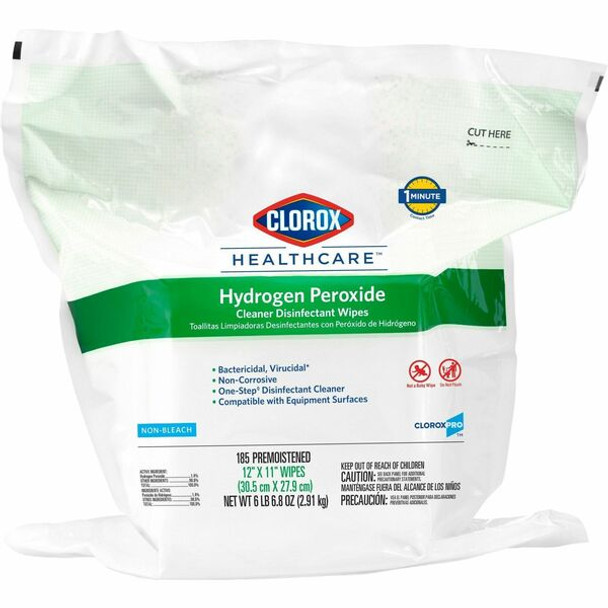 Clorox Healthcare Hydrogen Peroxide Cleaner Disinfectant Wipes - 185 / Pack - 1 Each - Pre-moistened - White