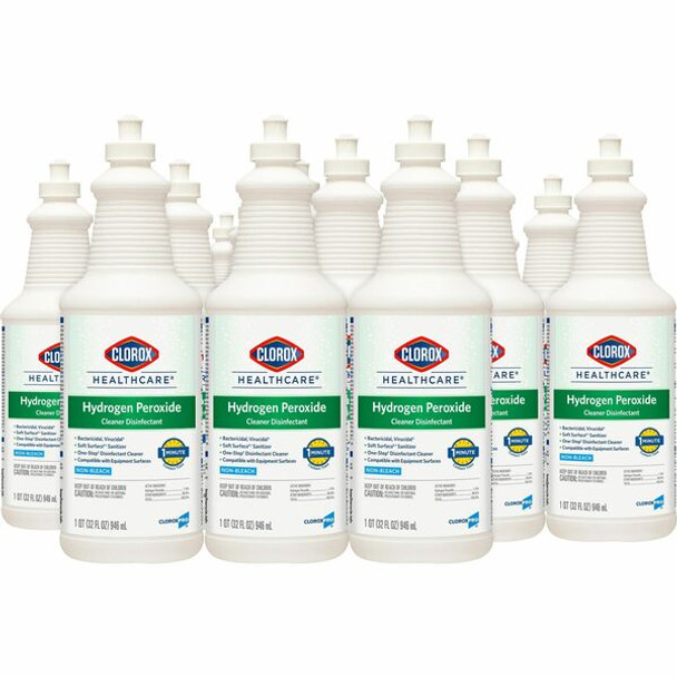 Clorox Healthcare Pull-Top Hydrogen Peroxide Cleaner Disinfectant - Ready-To-Use - 32 fl oz (1 quart) - 276 / Bundle - Clear