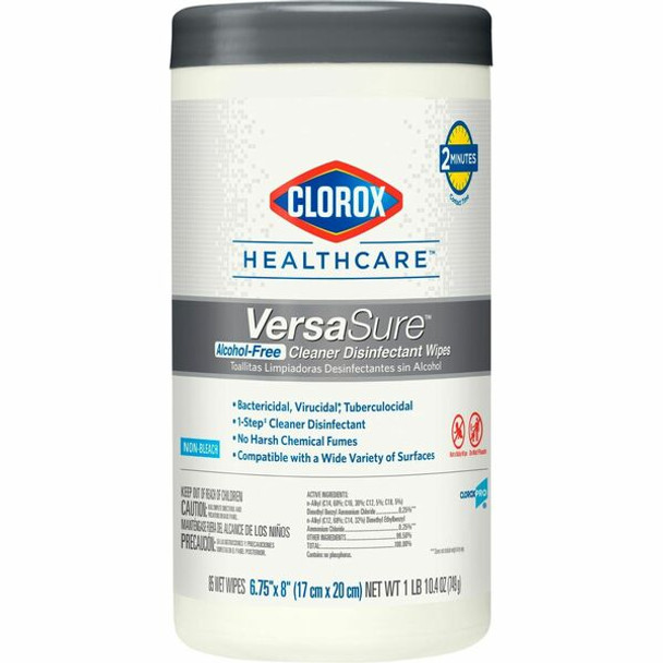 Clorox Healthcare VersaSure Cleaner Disinfectant Wipes - 8" Length x 6.75" Width - 85 / Canister - 450 / Pallet - White