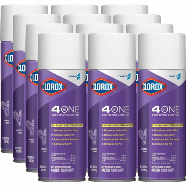 CloroxPro&trade; 4 in One Disinfectant & Sanitizer - Ready-To-Use - 14 fl oz (0.4 quart) - Lavender Scent - 12 / Carton - Purple