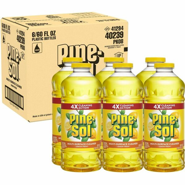 Pine-Sol All Purpose Cleaner - Concentrate - 60 fl oz (1.9 quart) - Lemon Fresh Scent - 6 / Carton - Yellow