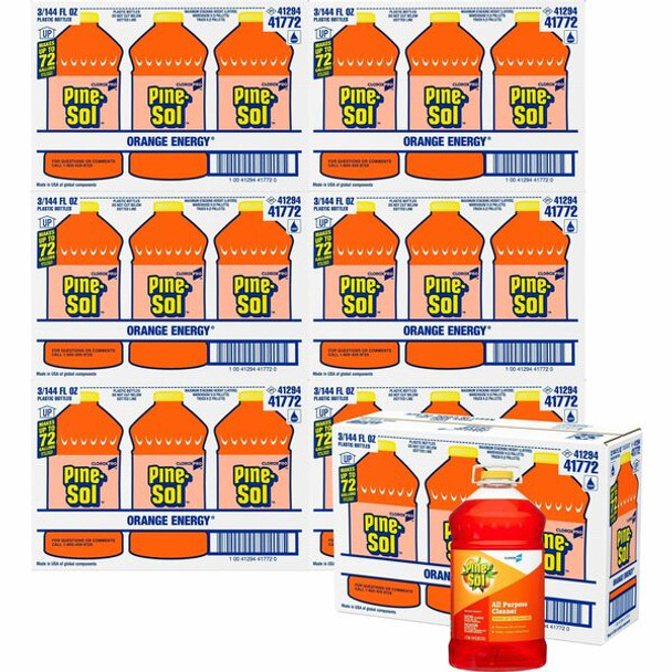 CloroxPro&trade; Pine-Sol All Purpose Cleaner - Concentrate - 144 fl oz (4.5 quart) - Orange Energy Scent - 63 / Bundle - Orange