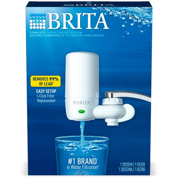 Brita Complete Water Faucet Filtration System with Light Indicator - Faucet - 100 gal Filter Life (Water Capacity) - 4 / Carton - White, Blue