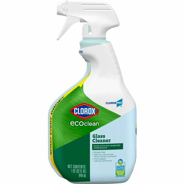 CloroxPro&trade; EcoClean Glass Cleaner Spray - 32 fl oz (1 quart) - 1 Each - Green, Blue