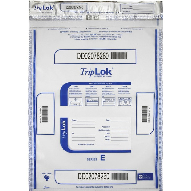 ControlTek High-Performing Security Bags - 15" Width x 20" Length - Seal Closure - Clear - Polyethylene - 50/Pack - Cash, Bill, Deposit