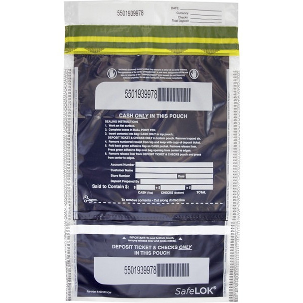 ControlTek SafeLOK VT Tamper-Evident Deposit Bags - 10" Width x 15" Length - Seal Closure - Clear - 100/Pack - Bill, Deposit, Cash, Deposit Slip, Check