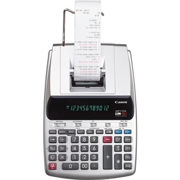 Canon MP11DX 2-Color Printing Calculator - Dual Color Print - Clock, Calendar, Built-in Memory, Date/Time Display - 12 Digits - 3.1" x 8.2" x 12" - Silver - 1 Each