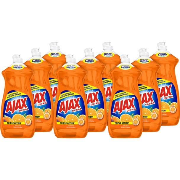 AJAX Triple Action Dish Soap - 28 fl oz (0.9 quart) - Orange Scent - 9 / Carton - Orange