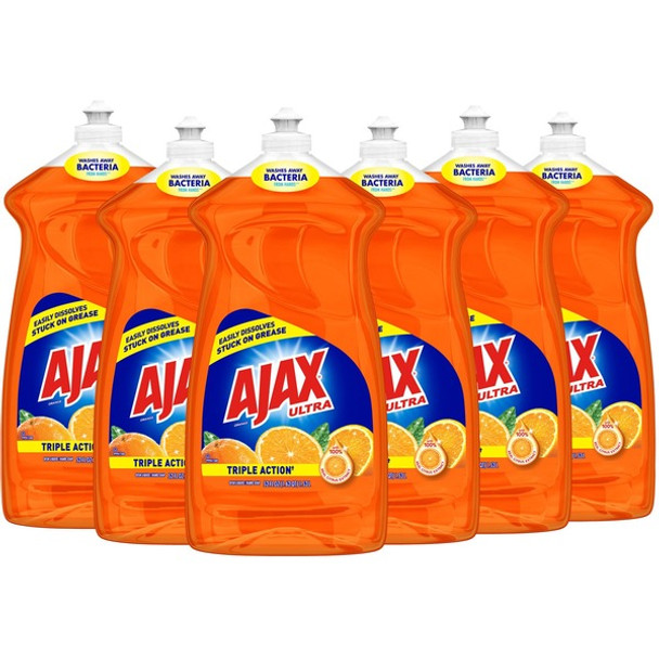 AJAX Triple Action Dish Soap - 52 fl oz (1.6 quart) - Orange Scent - 6 / Carton - Orange