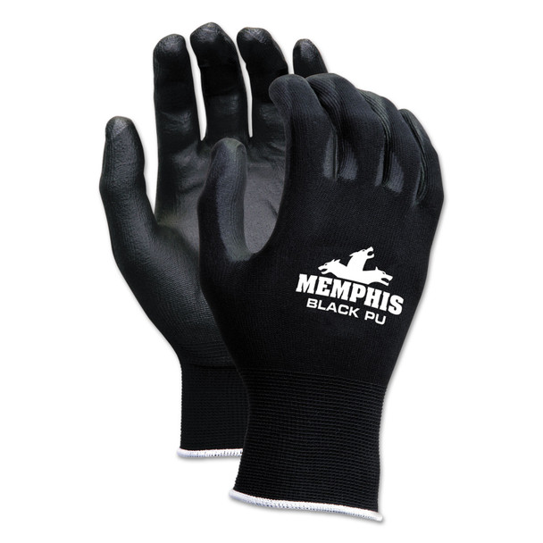 Economy PU Coated Work Gloves, Black, Small, Dozen