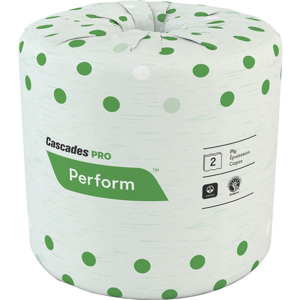 Cascades PRO Perform Standard Toilet Paper - 2 Ply - 4" x 3.50" - 336 Sheets/Roll - White - Individually Wrapped, Soft, Strong - For Toilet, Industry, Restroom, Workshop, School, Food Service, Breakroom - 48 / Carton