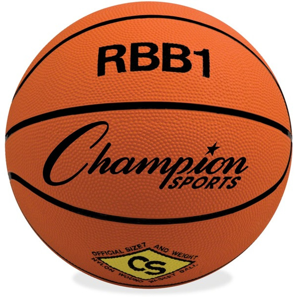 Champion Sports Size 7 Rubber Basketball Orange - 29.50" - 7 - Rubber, Nylon - Orange - 1  Each